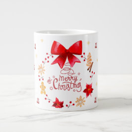 Caneca De Café Grande “Cute Christmas Mug with Red Bow Wreath"
