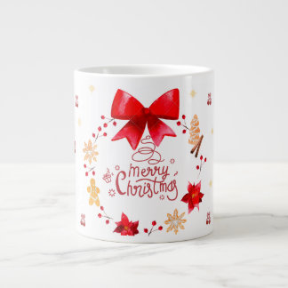 Caneca De Café Grande “Cute Christmas Mug with Red Bow Wreath"