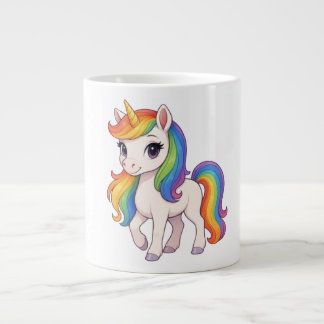 Caneca De Café Grande Cute, Colorful Rainbow unicorn