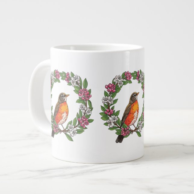 Caneca De Café Grande Cute Connecticut Bird With Kalmia latifolia (Frente Esquerda)