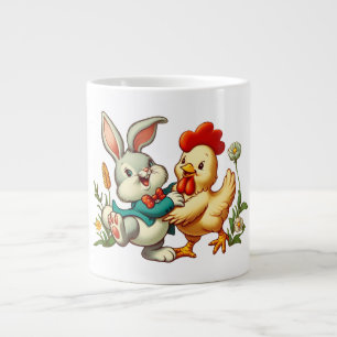 Caneca De Café Grande Cute, desenho animado vintage de Frango & Coelho