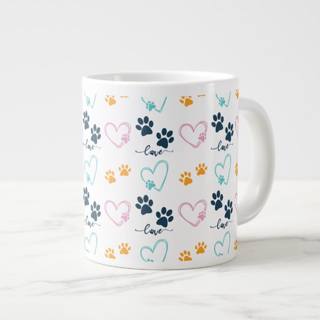 Caneca De Café Grande Cute Dog Lover Paw Prints (Frente Esquerda)