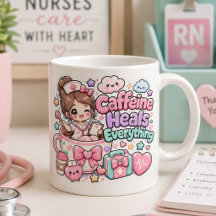 Cute Kawaii Cafeína Cura Tudo Enfermeira Médica