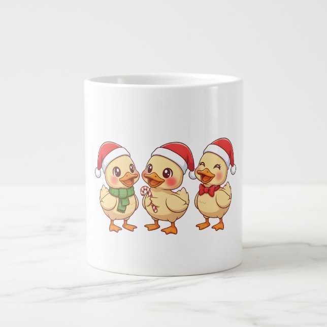 Caneca De Café Grande Cute Kawaii Christmas Ducks | Festive Holiday  (Frente)