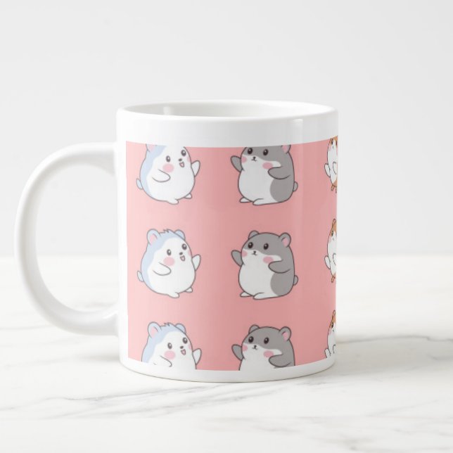 Caneca De Café Grande Cute Kawaii Hamster Pattern Coffee Mug - Pink Aest (Esquerda)