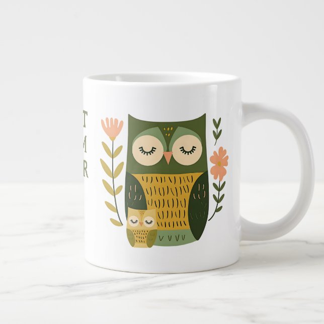 Caneca De Café Grande Cute Mama Owl& Owlet Best Mom Ever Mother's Day (Direita)