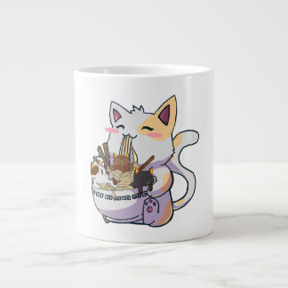 Caneca De Café Grande Cute Neko Cat With Ramen Noodles Bowl Anime Japan 