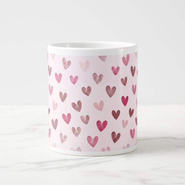 Caneca De Café Grande Cute Pink Heart Pattern – Romantic &Stylish Design (Frente)