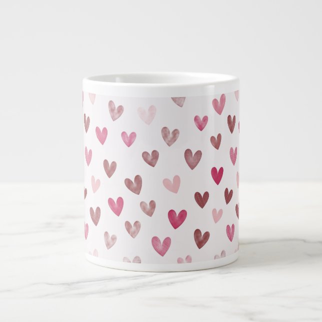 Caneca De Café Grande Cute Pink Heart Pattern – Romantic &Stylish Design (Frente)