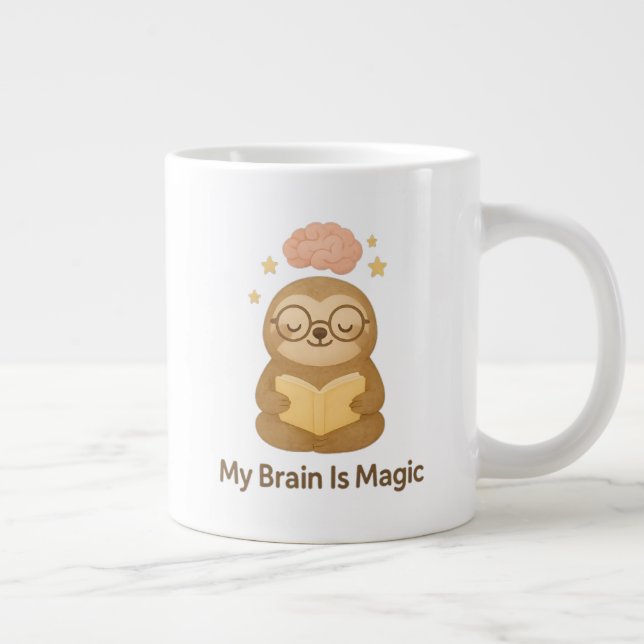 Caneca De Café Grande Cute Reading Bear — My Brain Is Magic Motivational (Direita)