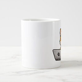 Caneca De Café Grande Cute Shiba Inu com Laptop – Ilustração de Cachorro