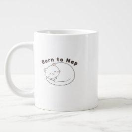 Caneca De Café Grande Cute Sleepy Cat “Nap First” Line Art Design