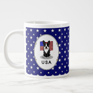 Caneca De Café Grande Cute USA American Flag Boston Terrier Dog (preto)