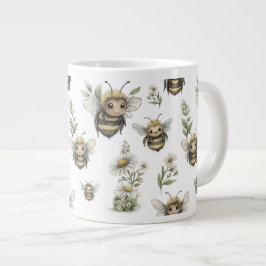 Caneca De Café Grande Cute Watercolor Bumblebee Design | Soft Pastel Bee