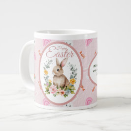 Caneca De Café Grande Cute Watercolor Bunny Floral Wreath Easter
