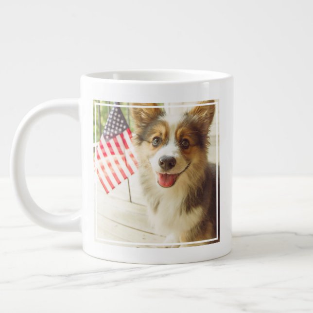 Caneca De Café Grande Cutest Baby Animals | American Flag Corgi (Esquerda)