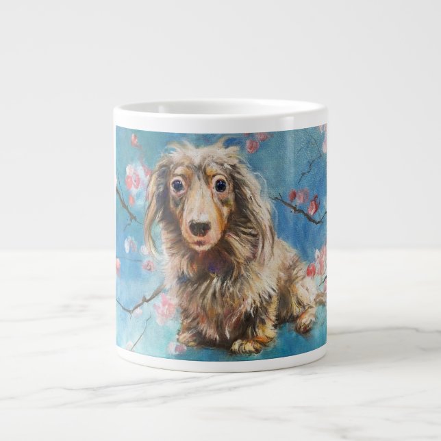 Caneca De Café Grande Dachshund de Cabelo Longo em Florestas de Cereja (Frente)
