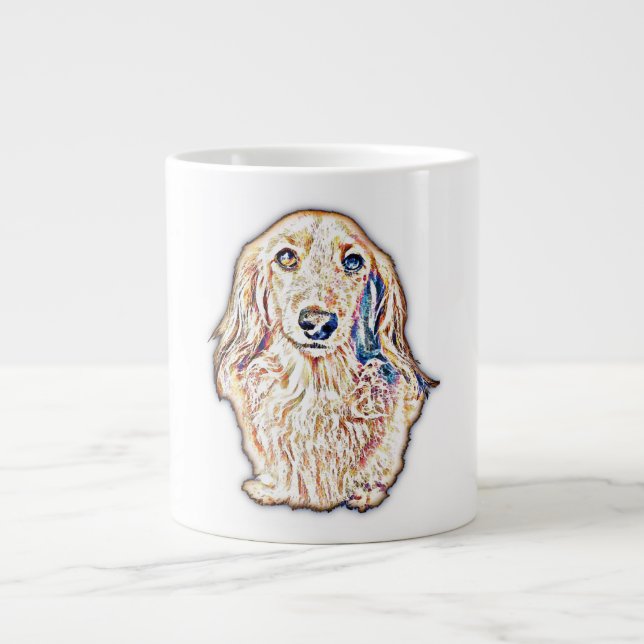 Caneca De Café Grande Dachshund De Cabelo Longo Oferece Doxie Wiener Dog (Frente)
