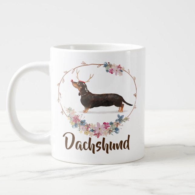 Caneca De Café Grande Dachshund Floral de Cura (Esquerda)