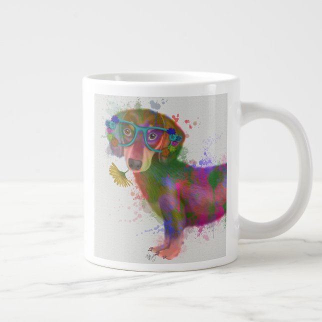 Caneca De Café Grande Dachshund & Glass Rainbow Splash (Direita)