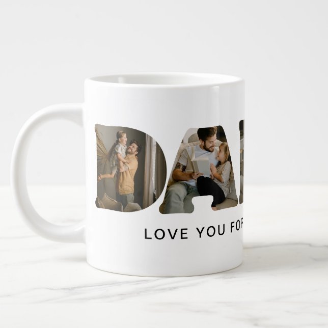 Caneca De Café Grande DADDY Letter Photo Collage (Esquerda)