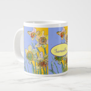 Caneca De Café Grande Daffodil Painting Watercolor Amarelo Púrpura flor