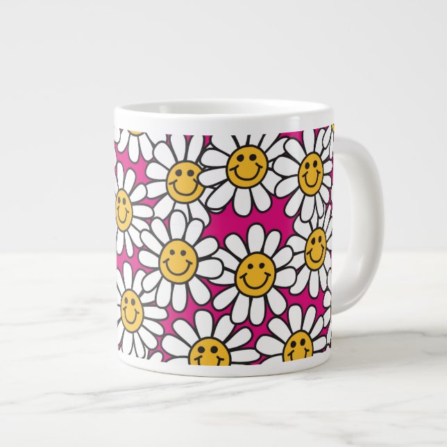 Caneca De Café Grande Daisy Flowers Pink Yellow (Frente Esquerda)
