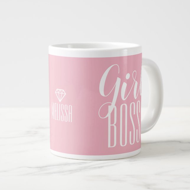 Caneca De Café Grande Dama de Cachorro Nome Personalizado Rosa (Frente Esquerda)