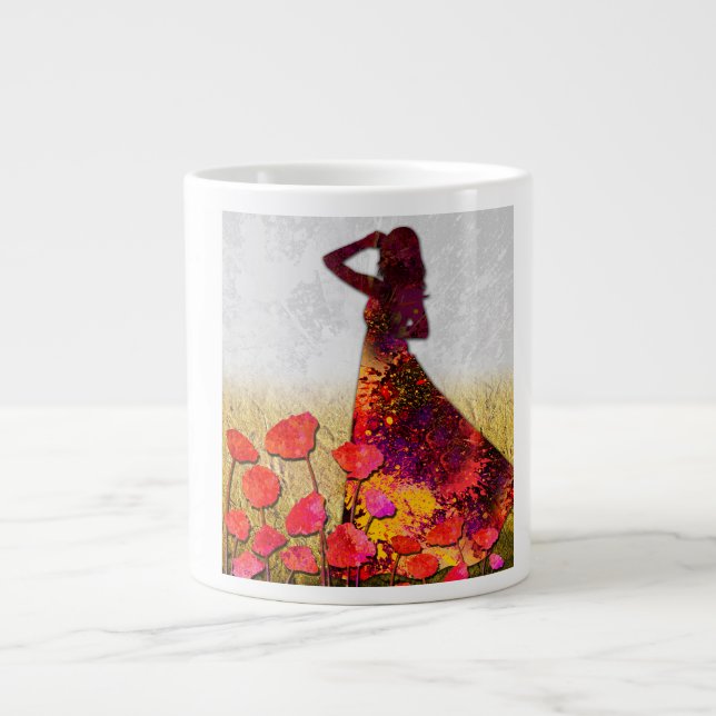 Caneca De Café Grande Dama & Flores (Frente)