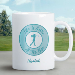 Caneca De Café Grande Dama Golfista Hora da Saída Nome Esportes Humor En