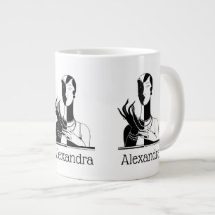 Caneca De Café Grande Dama Vintage Art Déco com Pérolas Preto Transp