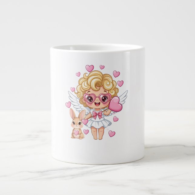 Caneca De Café Grande Dança do Cupido e do Coelho (Frente)