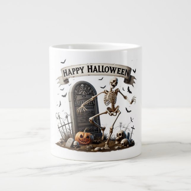 Caneca De Café Grande Dancing Skeleton Halloween Design (Frente)