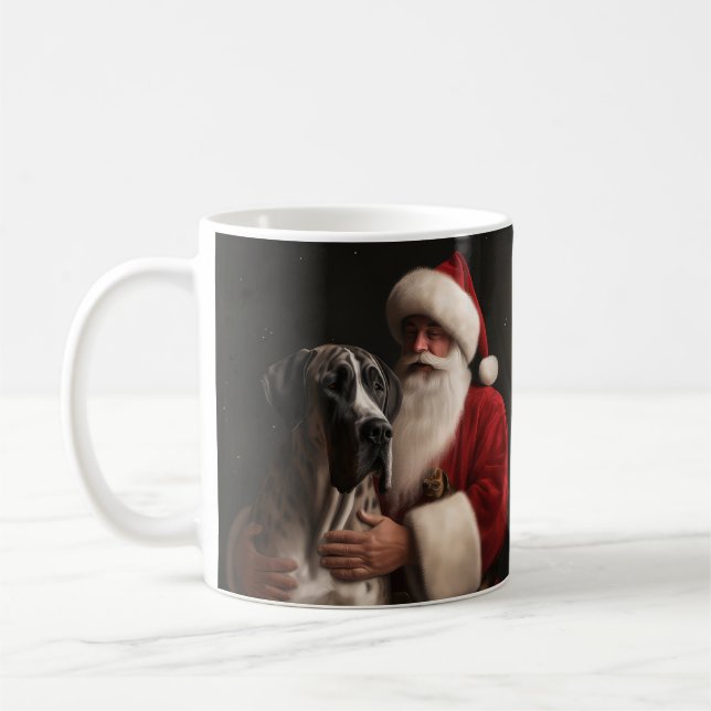 Caneca De Café Grande Dane Com Papai Noel Natal Festivo (Esquerda)