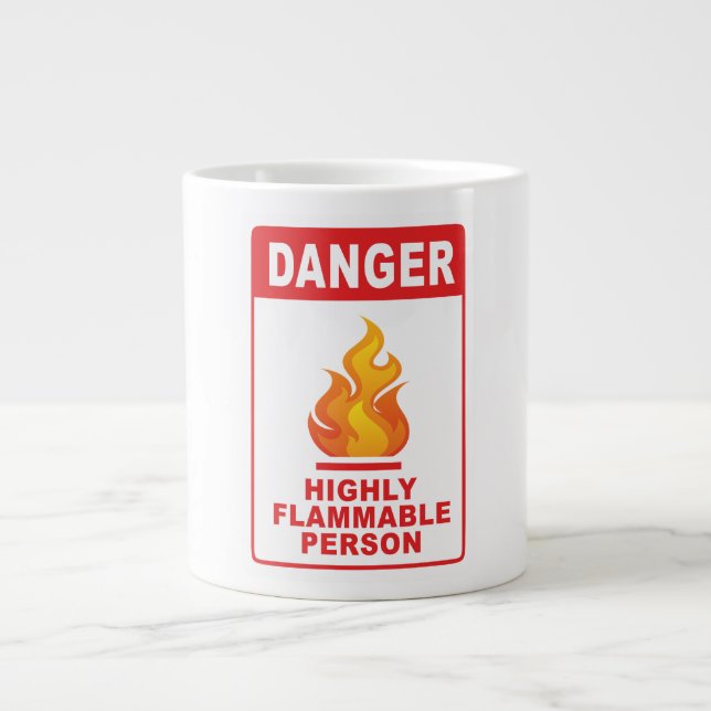 Caneca De Café Grande Danger Highly Flammable Person (Frente)