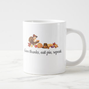 Caneca De Café Grande Dê Graças Coma Torta Repita Piada de Ação de Graça