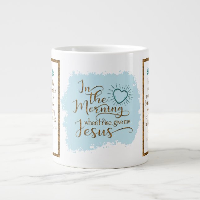 Caneca De Café Grande "Dê-me Jesus" Jumbo Mug (Teal/Dourado) (Frente)