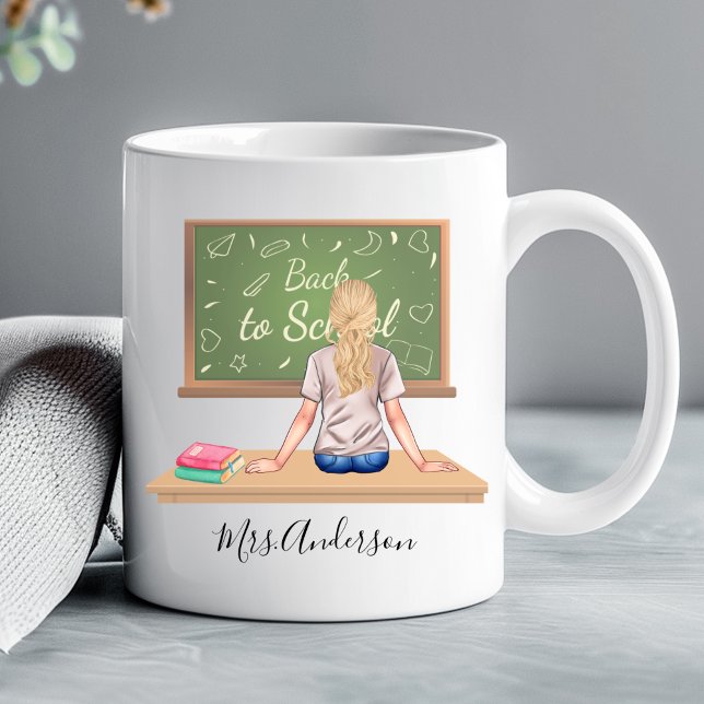 Caneca De Café Grande De volta à escola Chalkboard Teacher Mug Blona (Criador carregado)