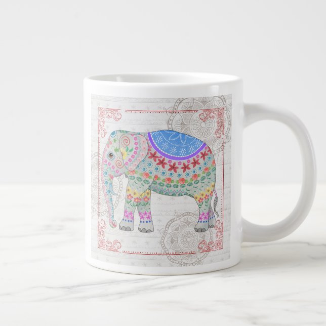 Caneca De Café Grande Deco Elephant Boho Style Mug (Direita)