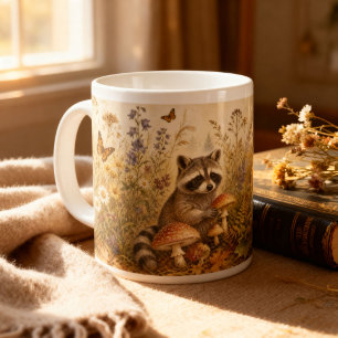 Caneca De Café Grande Decoração Botânica Florestal Vintage Quarto Raccoo