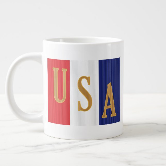 Caneca De Café Grande Decoração de Listras Finas EUA (Esquerda)