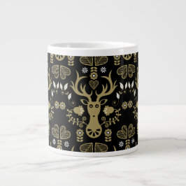 Caneca De Café Grande Deer de Arte Folclórica Moderna
