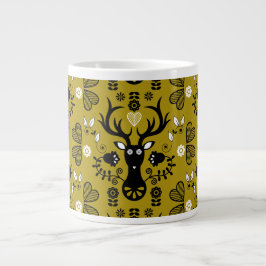 Caneca De Café Grande Deer de Arte Folclórica Moderna