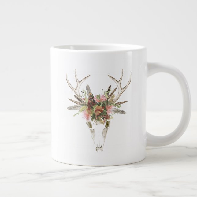Caneca De Café Grande Deer Skull e Flores (Direita)