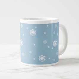 Caneca De Café Grande Deixe nevar, flocos de neve padrão em azul, invern