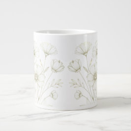 Caneca De Café Grande Delicado Cosmos Buquê Linha Arte Graça
