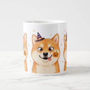 Caneca De Café Grande Derpy Shiba Inu Halloween Abóbora