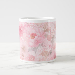 Caneca De Café Grande Desabrochar de Rubor Aquarela Floral