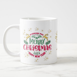 Caneca De Café Grande Desejando um Feliz Natal e um Feliz Ano Novo
