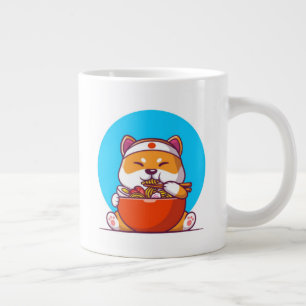 Caneca De Café Grande Desenho Animado de Shiba Inu Fofo Comendo Macarrão